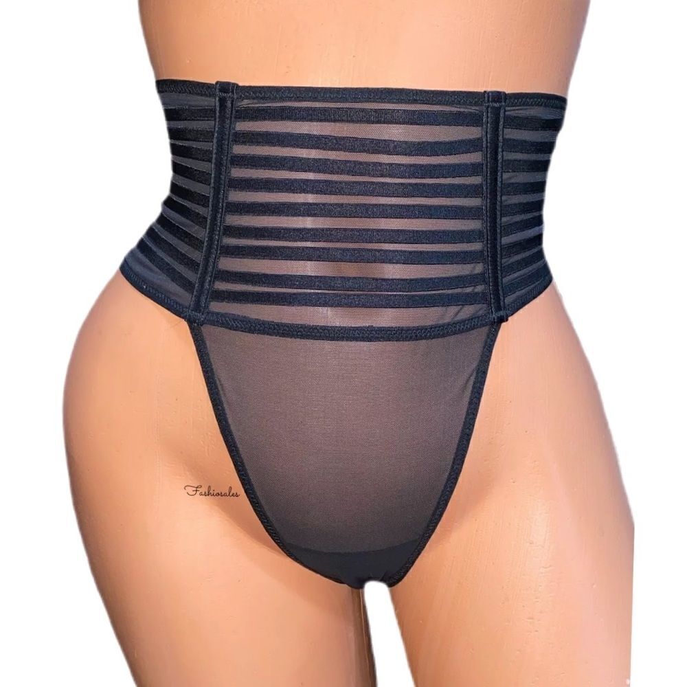Victorias Secret LUXE Sheer Mesh HighWaist Strappy thong panty Black